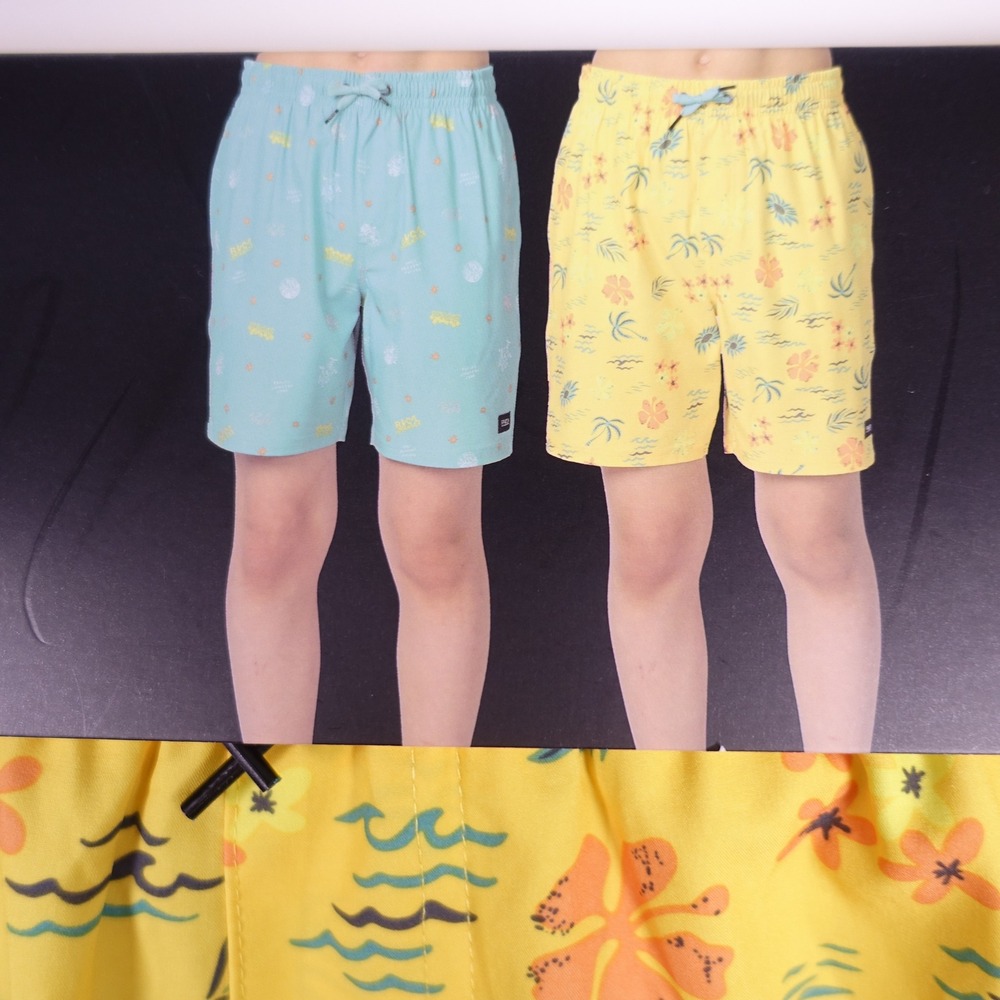 RVCA Boys 2 Pack Youth Swim Trunks Yellow Floral Blue Graphic Size S 7/8 NEW
